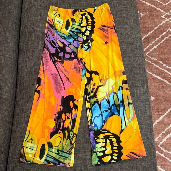 Josie Pants - Josie Natori Colorful Abstract Butterfly Print Wide Leg Pants M